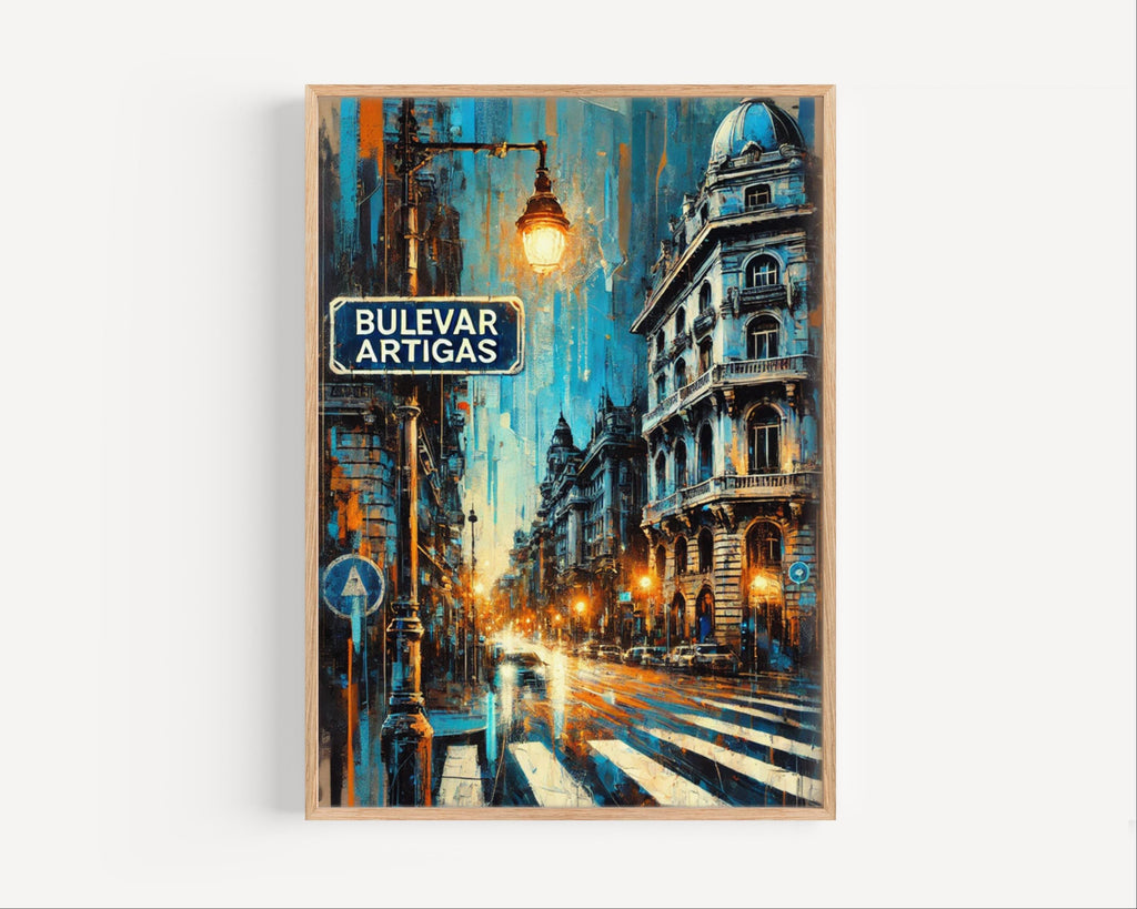 Bulevar Artigas Oil Painting Art Print: Montevideo Uruguay Street Sign Travel Poster