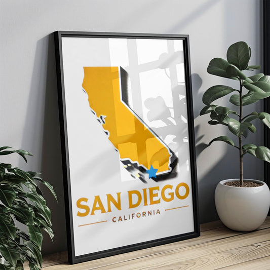 San Diego Wall Art Print, California Travel Decor, Housewarming & College Gift, Coastal Home Decoration, San Diego CA Map Illustration