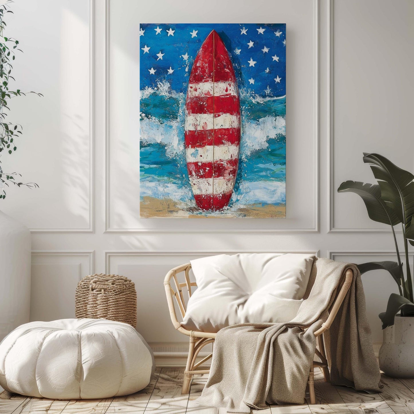Surfing Artwork USA Wall Art Patriotic Poster Beach House Decor Summer Coastal Wall Art United States Home Decor