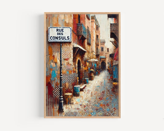 Rue des Consuls Wall Art, Morocco Street Scene, Rabat Print, Cultural Home Decor, Travel Gift, Morocco Souvenir, Vibrant City Artwork