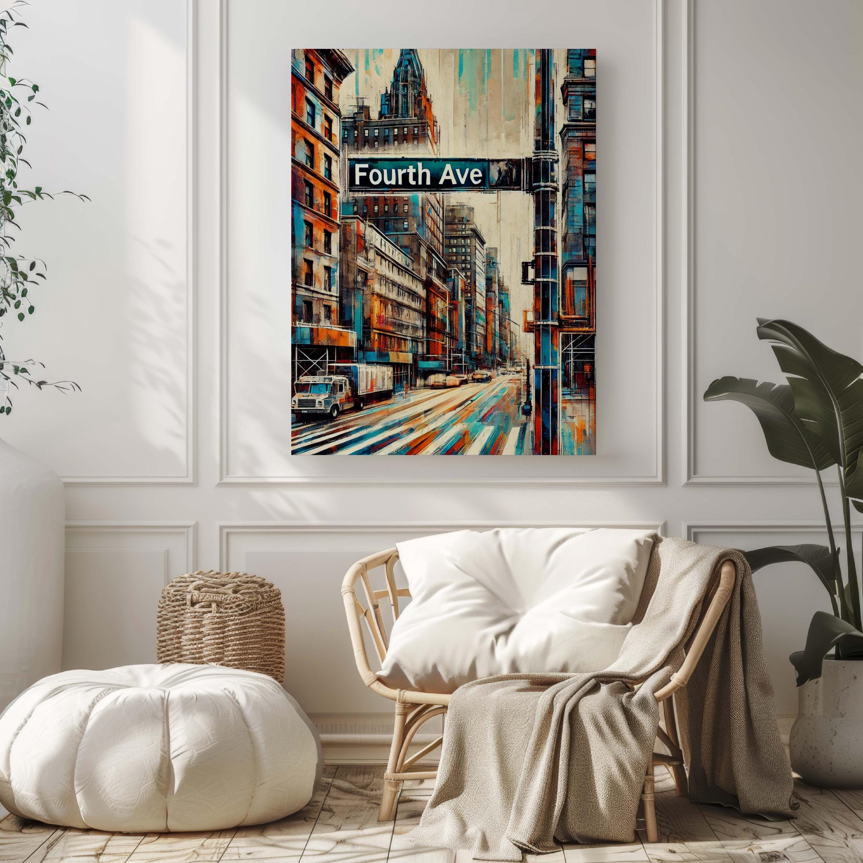 Fourth Ave Print Manhattan Wall Art New York Poster NYC Travel Gift Housewarming Decor 4th Ave Map Art