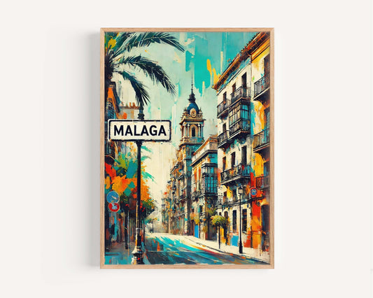Málaga Print - Malaga Wall Art Travel Poster, Spain City Gift, European Artwork, Housewarming Decor, Malaga Spain Travel Print