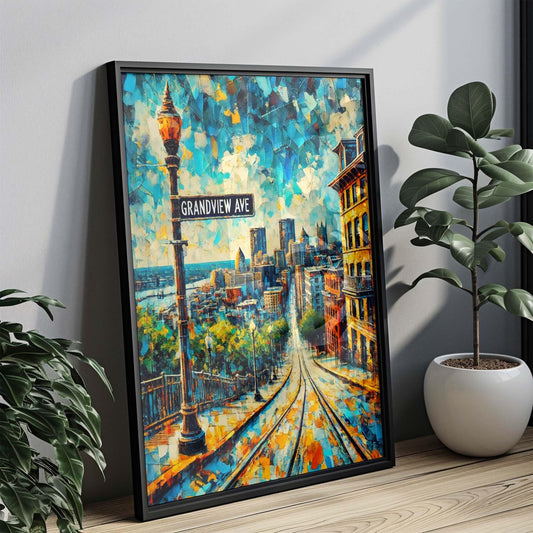 Grandview Ave Print - Pittsburgh Wall Art, Travel Poster, PA Gift, Housewarming Decor, City Skyline Illustration, Modern Home Artwork