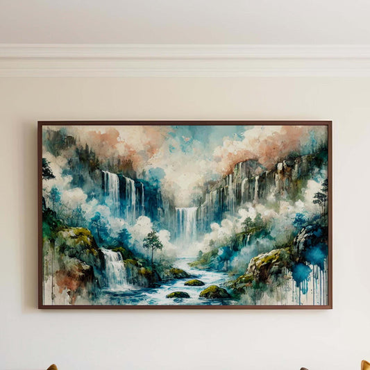 Nature Gift Waterfall Wall Art, Nature Print Home Decor, Stream Landscape, Housewarming & New Home Family Art Canvas