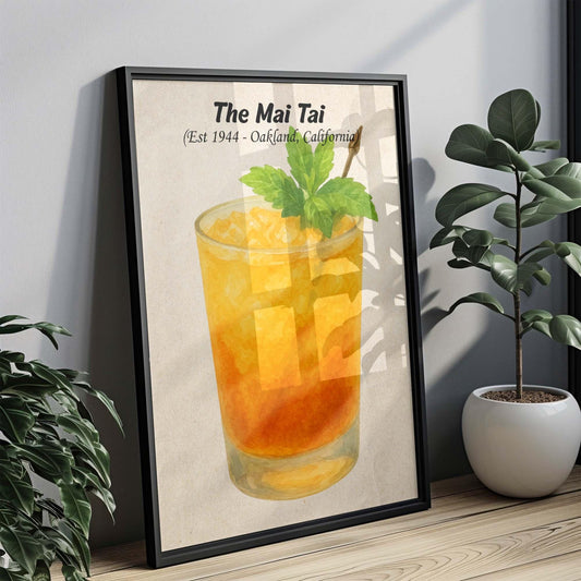 Cocktail artwork, Mai Tai print, alcohol wall artwork, signature cocktails, retro bar, drink recipe art, bartender gift, art for bar cart