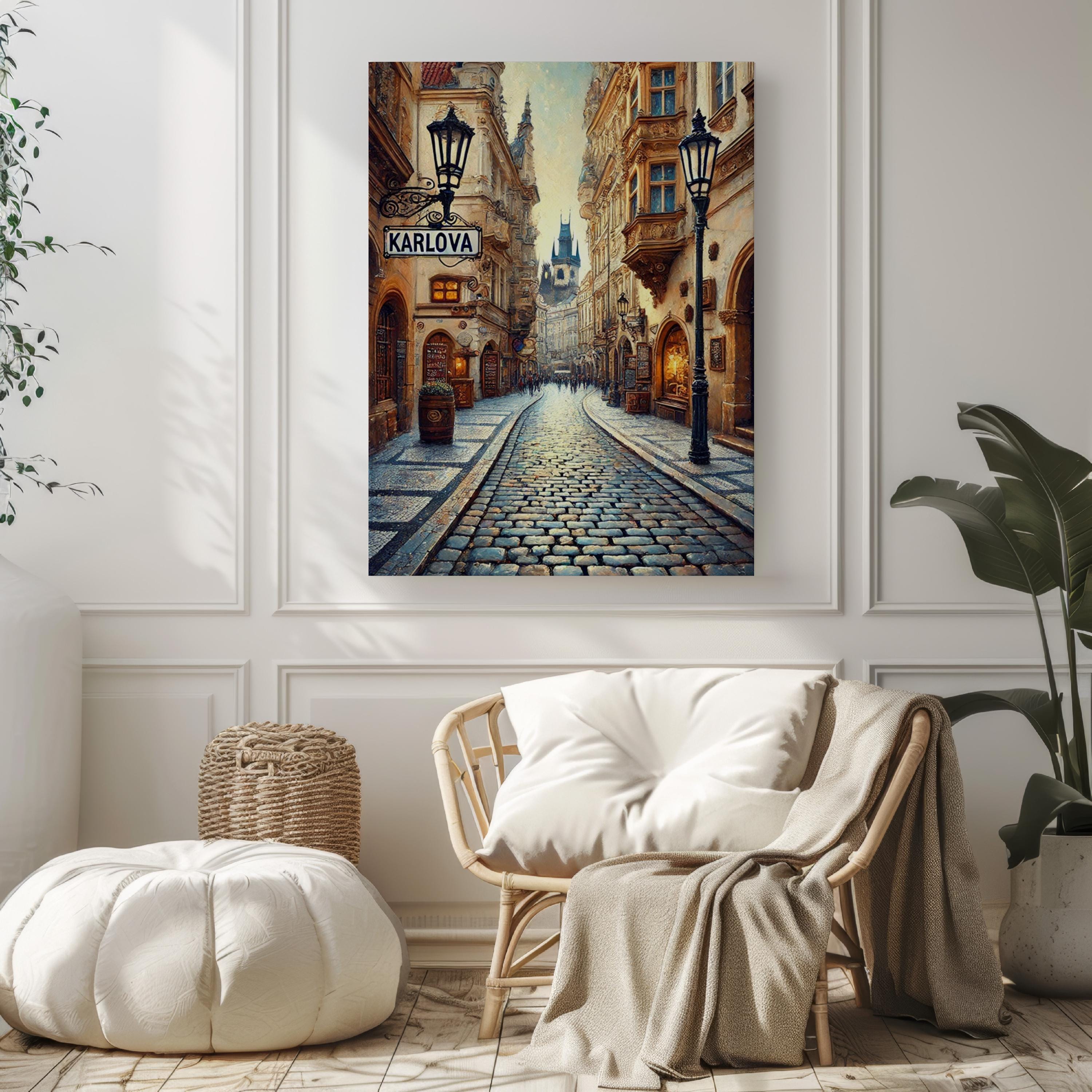 Prague Karlova St Wall Art Print - Travel Poster, Czech Republic Gift, Housewarming Decor, Prague Cityscape Illustration