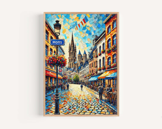 Mons Art Belgium City Gift Travel Print Wall Art European Poster Housewarming Decor