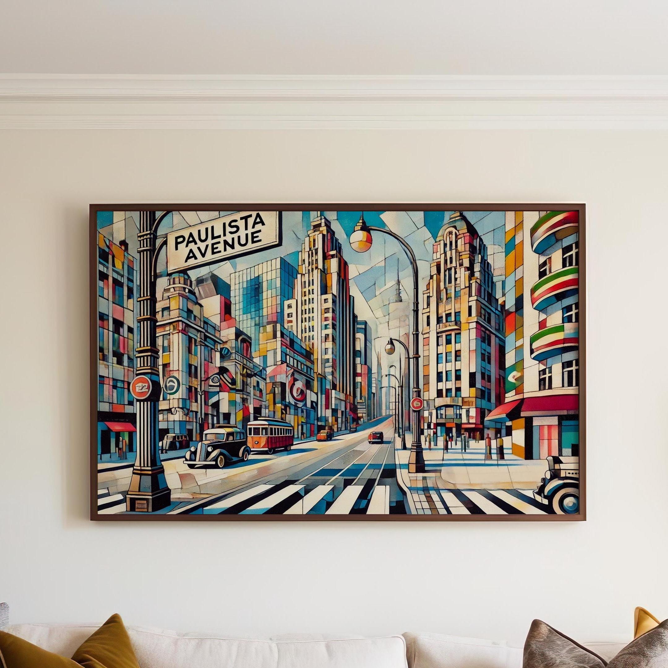 Paulista Ave Wall Art Print - São Paulo Travel Poster, Brazil Art Decor, Housewarming & Brazil Gift, Modern Cityscape Illustration