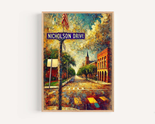 Nicholson Drive Wall Art Print Baton Rouge Travel Poster LA Gift Housewarming Decor for Home Office Wall Decoration