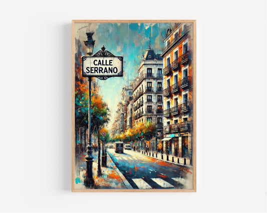 Madrid Calle Serrano Wall Art, Spain Travel Print & Poster, Modern Madrid Decor, Housewarming Gift, Spanish City Map Illustration
