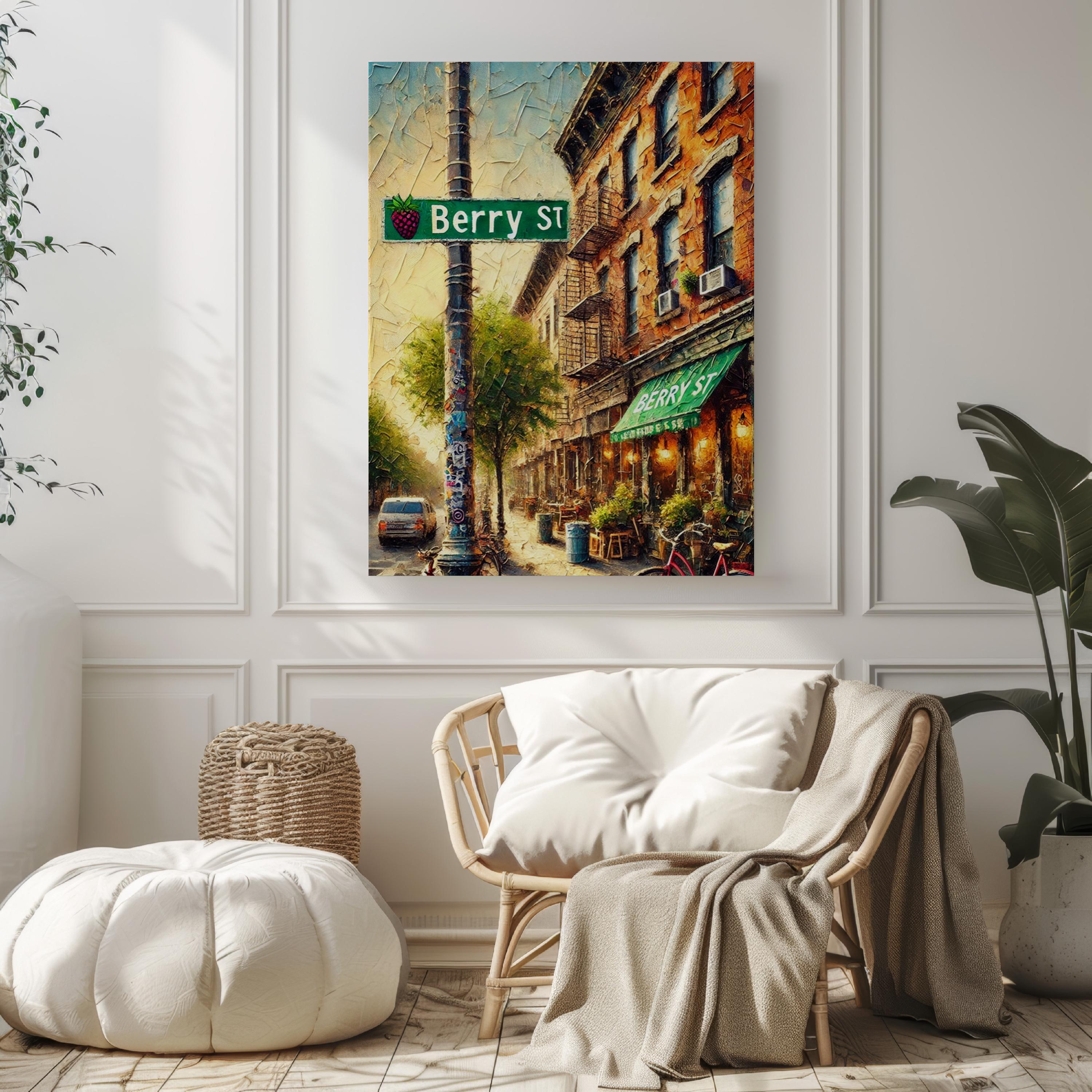 Berry Street Oil Painting Art Print: Williamsburg Brooklyn NYC Travel Poster