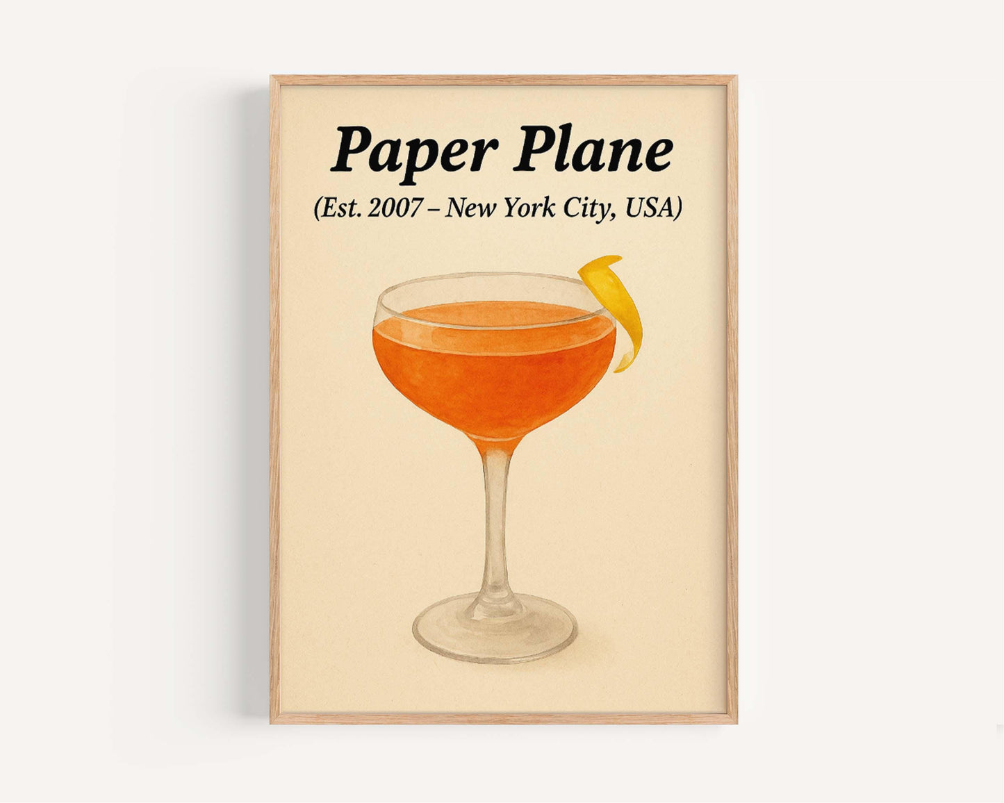 Paper Plane Cocktail Artwork, Modern Wall Decor, Drink, Cocktail Print, Bar Art, Beverage Poster, Digital Download, Gift for Bartenders
