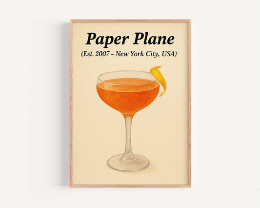 Paper Plane Cocktail Artwork, Modern Wall Decor, Drink, Cocktail Print, Bar Art, Beverage Poster, Digital Download, Gift for Bartenders