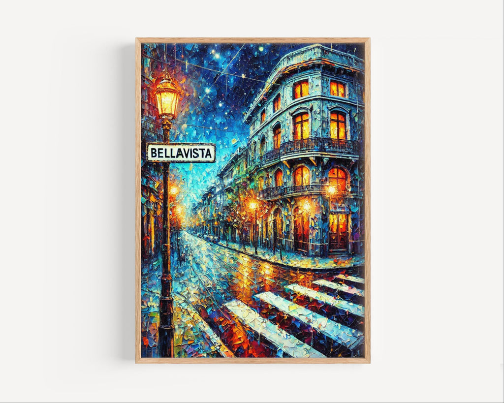 Bellavista Oil Painting Art Print: Santiago Chile Street Sign Travel Poster