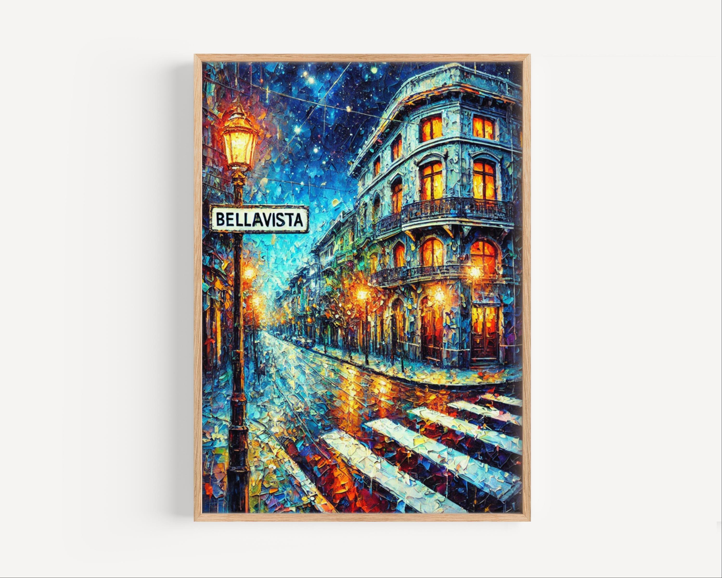 Bellavista Oil Painting Art Print: Santiago Chile Street Sign Travel Poster
