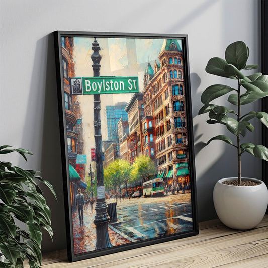 Boylston Street Wall Art Boston Print Massachusetts Cityscape Travel Poster Gift for Marathons Home Office Decor