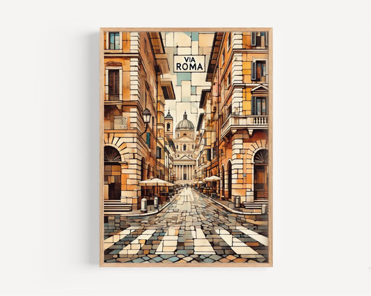 Sicily Via Roma Wall Art Print - Italian Travel Poster, Sicily Gift, Italy Souvenir, Housewarming Decor, Vintage Style Italy Art