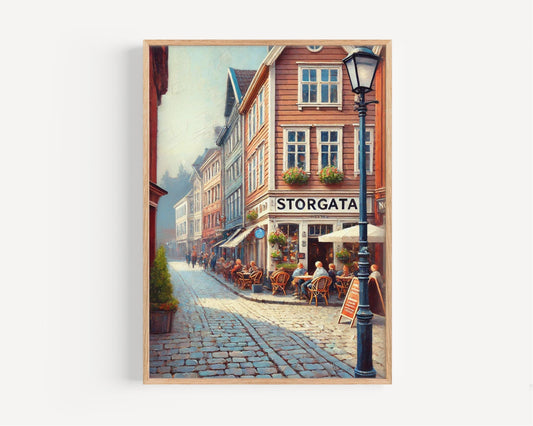 Storgata Wall Art Print - Norway Travel Poster, Europe Souvenir, Housewarming Gift, Scandinavian Home Decor