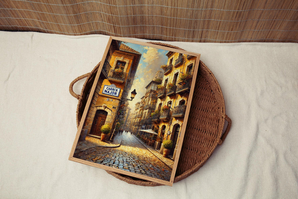 Carrer Major Street Sign Print: Catalonia Village Spain Travel Poster