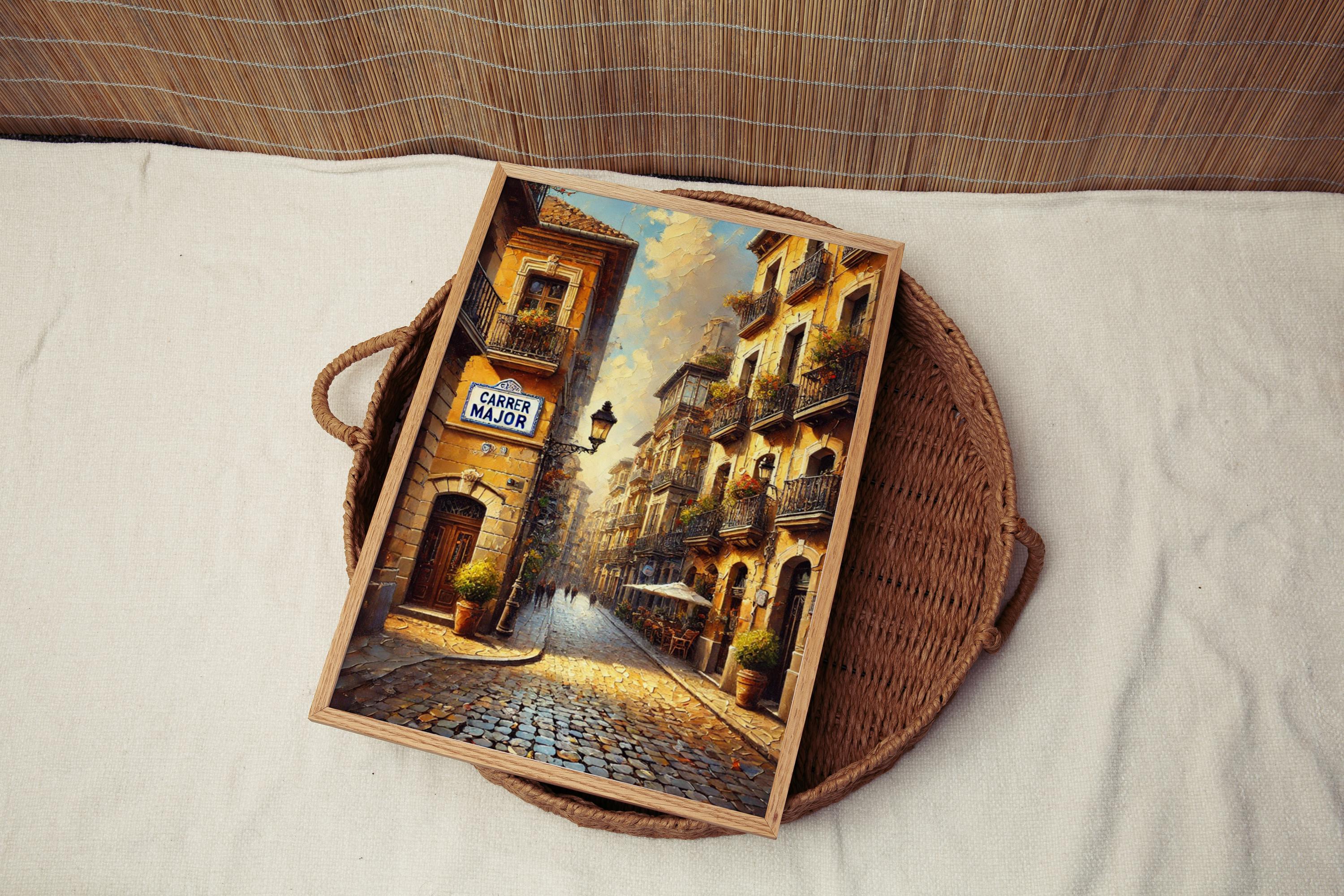 Carrer Major Street Sign Print: Catalonia Village Spain Travel Poster