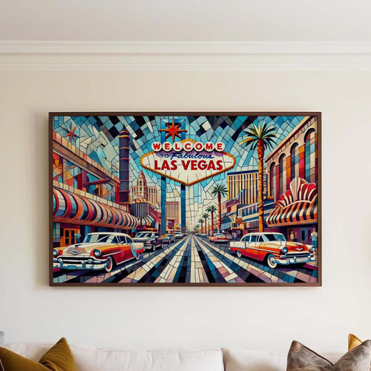 Las Vegas Wall Art Cubism Print - Vegas Strip Travel Poster, Nevada Gift, Housewarming Decor, Modern Geometric Travel Print