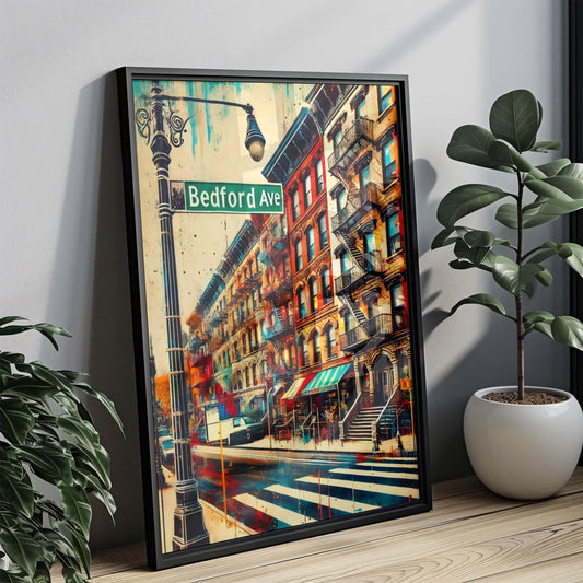 Bedford Ave Print - Brooklyn Wall Art, NYC Travel Poster, New York City Decor, Housewarming Gift, Brooklyn Gift, Modern Urban Art