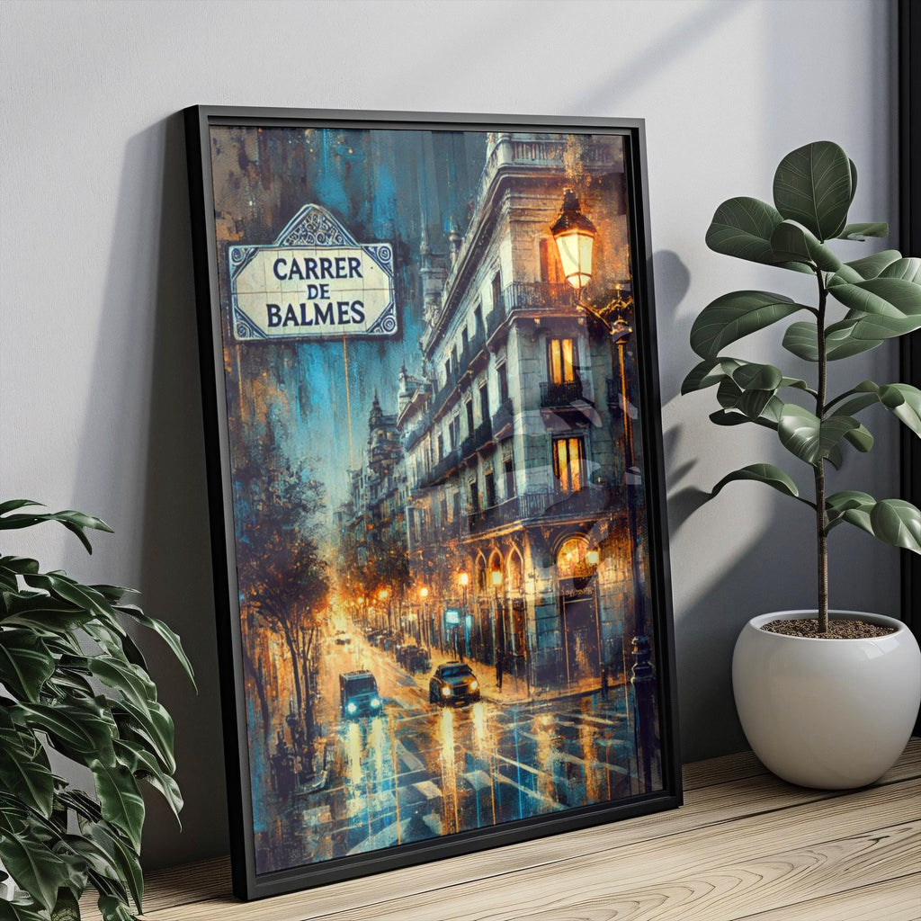 Carrer de Balmes Oil Painting Art Print: Barcelona Spain Street Sign Travel Poster