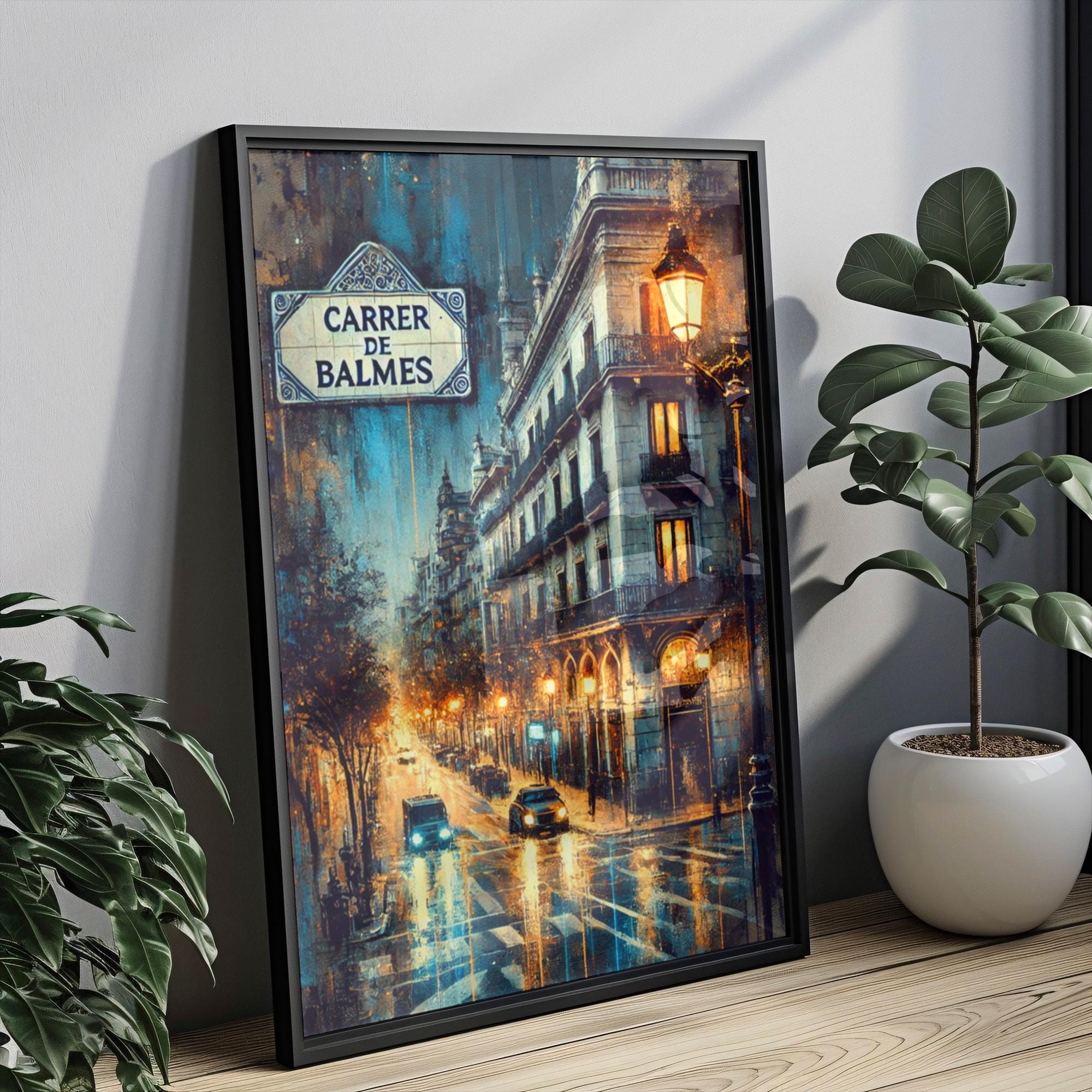 Carrer de Balmes Oil Painting Art Print: Barcelona Spain Street Sign Travel Poster
