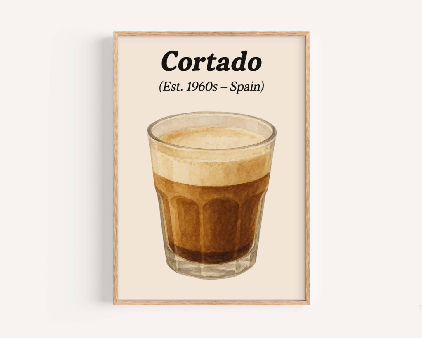 Cortado Coffee Art Print: Espresso Lover Gift, Cafe Wall Decor