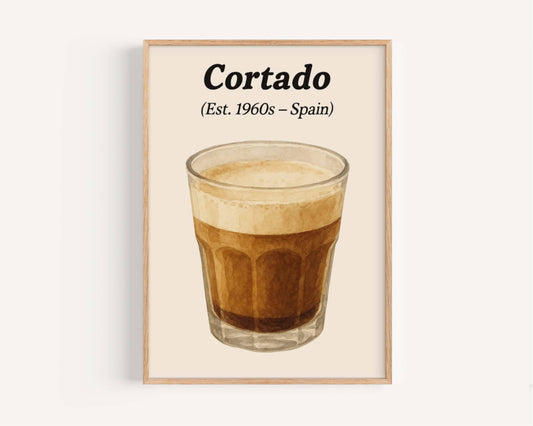 Cortado Coffee Art Print: Espresso Lover Gift, Cafe Wall Decor