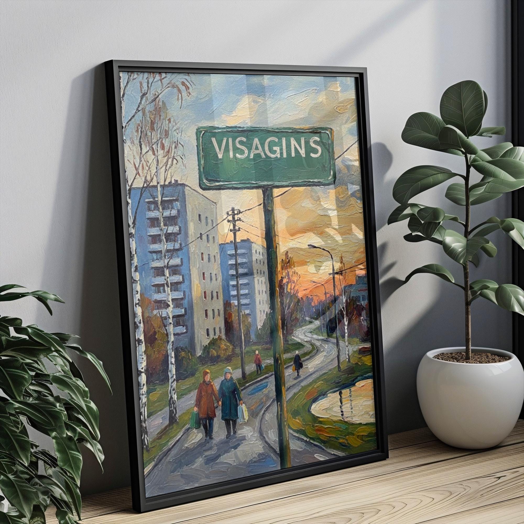 Visaginas Street Sign Art Print: Lithuania Lakeside Town Travel Poster