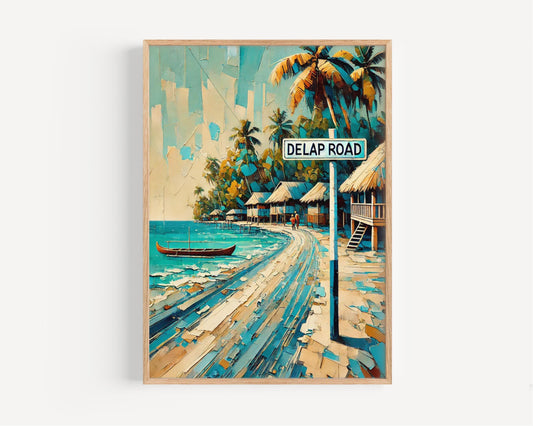 Marshall Islands Art, Delap Road Wall Decor, Majuro Travel Poster, Tropical Home Decor, Island Souvenir, Scenic Street Sign Print