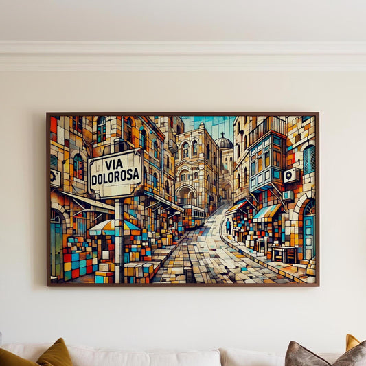 Via Dolorosa Wall Art Print - Jerusalem Travel Poster, Israeli Art Gift, Via Dolorosa Street Map, Housewarming & Israel Décor