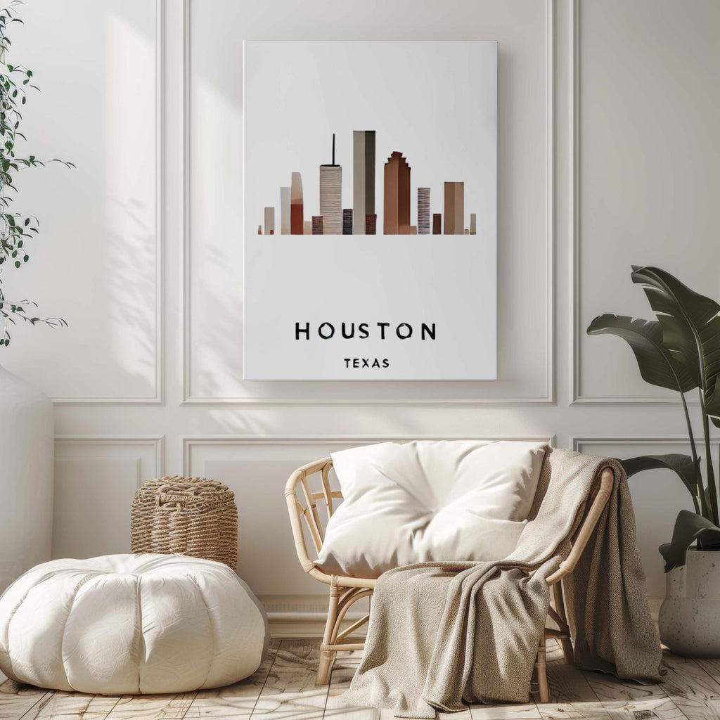 Houston Print Wall Art - Texas Decor, Travel Gift, Houston Skyline, Housewarming & College Room Artwork, TX Map Print, Home Decoration