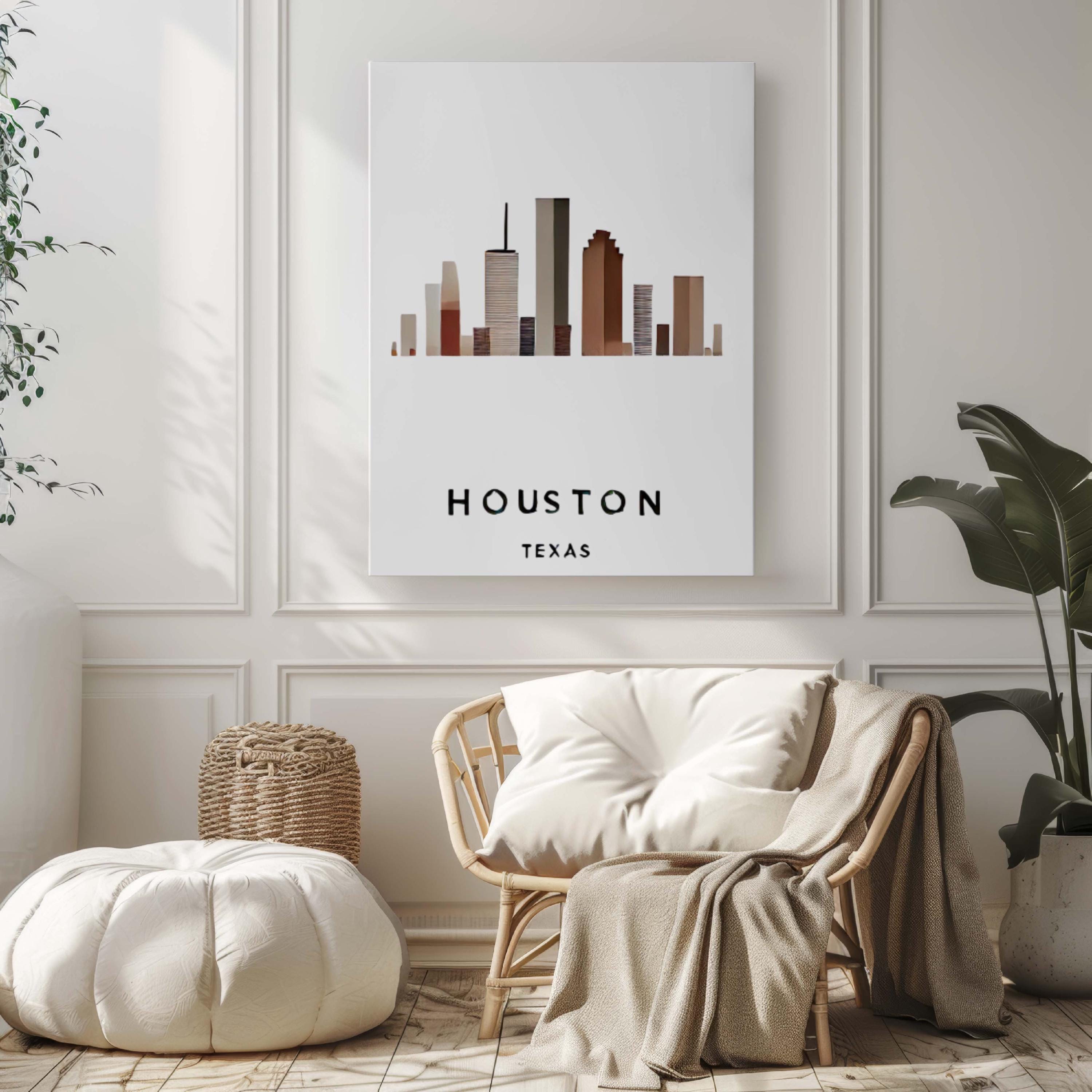 Houston Print Wall Art - Texas Decor, Travel Gift, Houston Skyline, Housewarming & College Room Artwork, TX Map Print, Home Decoration