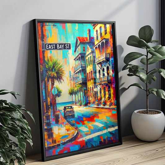 Charleston East Bay Street Art Print - Charleston Travel Poster, South Carolina Wall Art, Charleston Gift, Coastal Home Decor