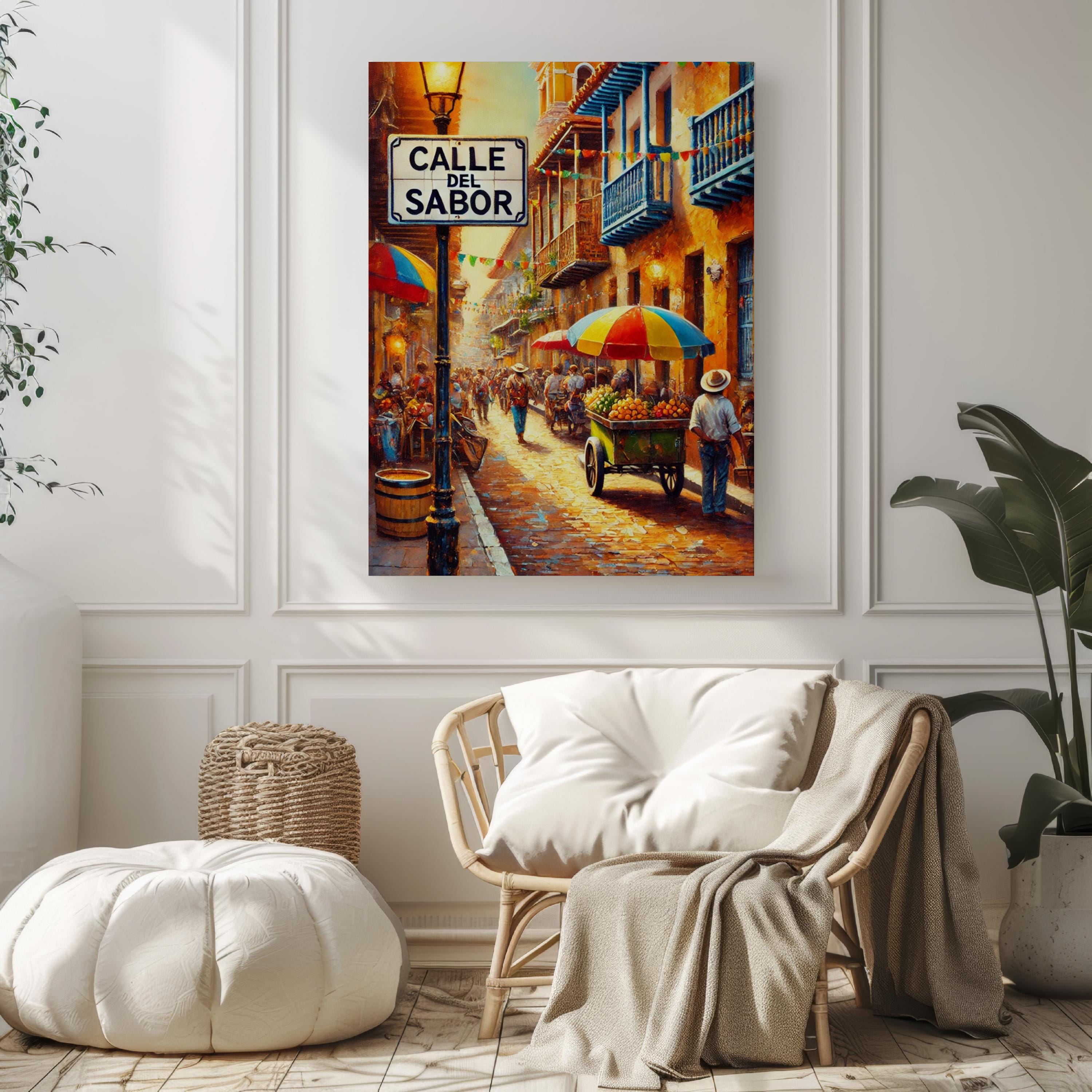 Calle del Sabor Wall Art | Colombia Street Scene Print | Vibrant Town Decor | Travel Souvenir | Colorful Street Life Artwork