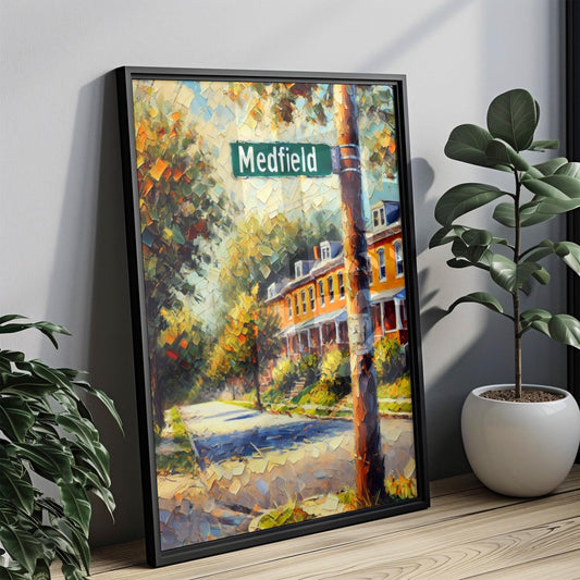 Medfield Massachusetts Wall Art Print, Quaint Townscape, Home Décor, Housewarming Gift, Fine Art Poster, Urban Street Sign, Vintage Style
