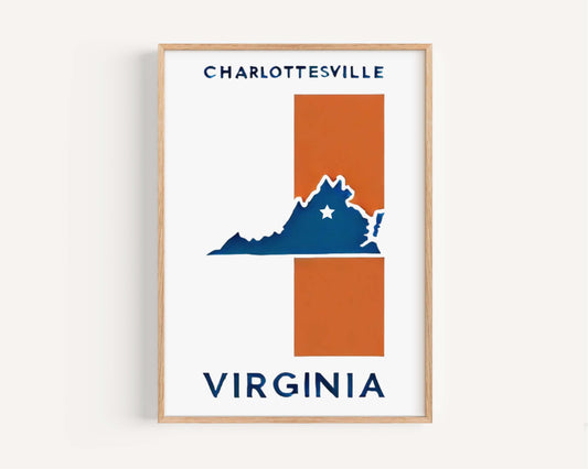 Charlottesville Wall Art Print - Virginia Travel Decor, College Town Gift, Housewarming & Home Decoration