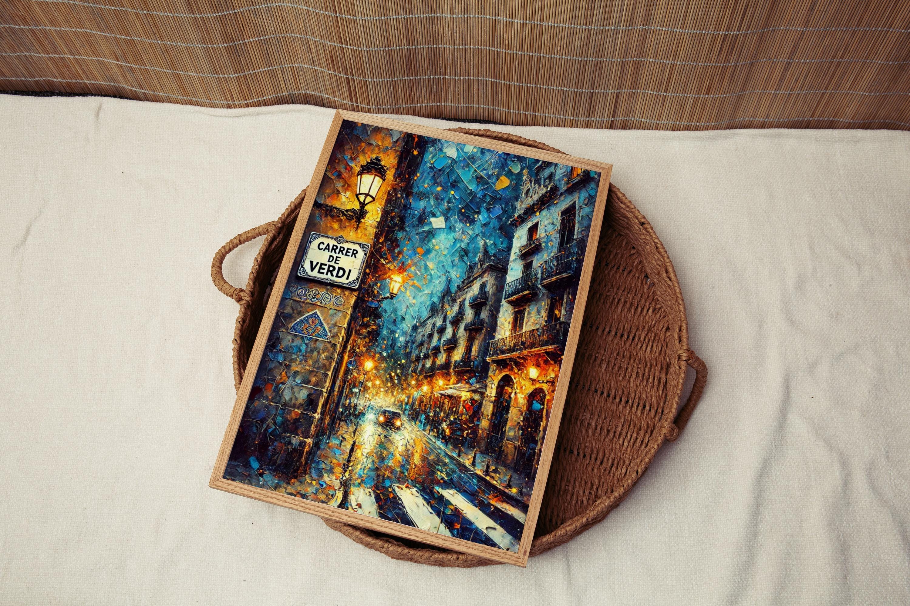 Carrer de Verdi Oil Painting Art Print: Barcelona Spain Street Sign Travel Poster