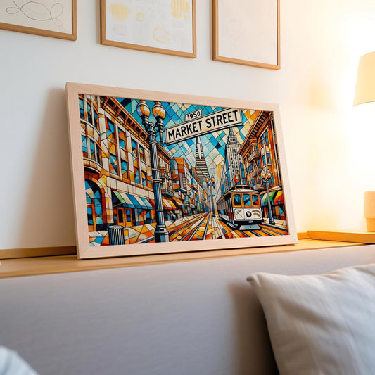 Market St Wall Art, Market Street Cubism Print, California Cubism Art, San Francisco Gift, Travel Print, Travel Poster, Housewarming Gift