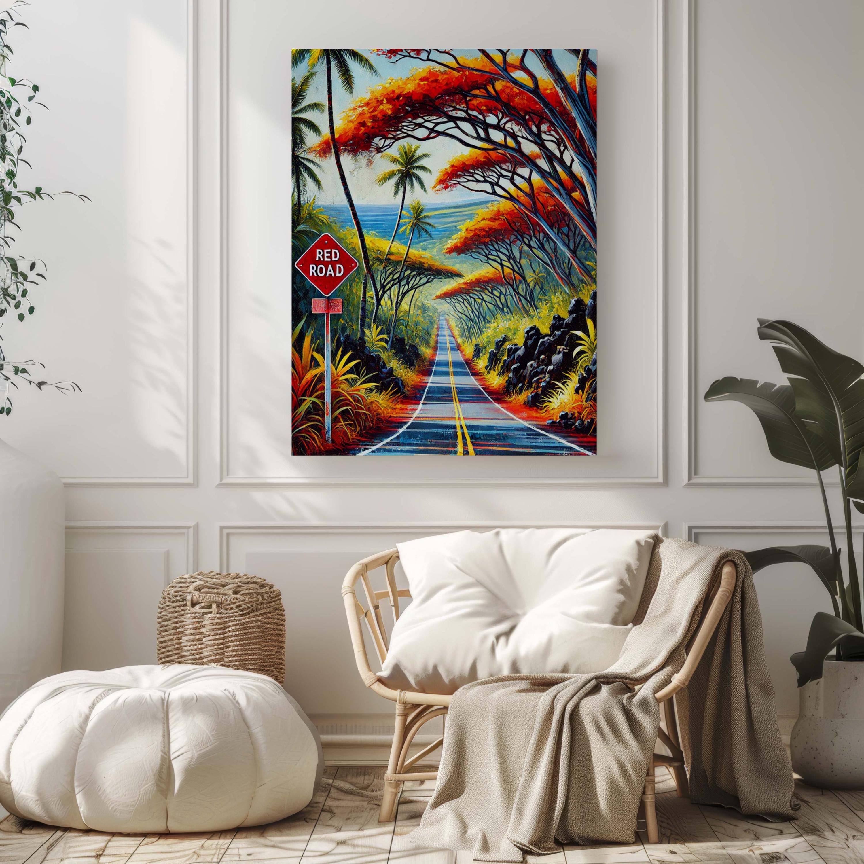 Red Road Print - Hawaii Puna Artwork, Big Island Travel Poster, Housewarming Gift, Red Road Wall Art, Tropical Travel Decor
