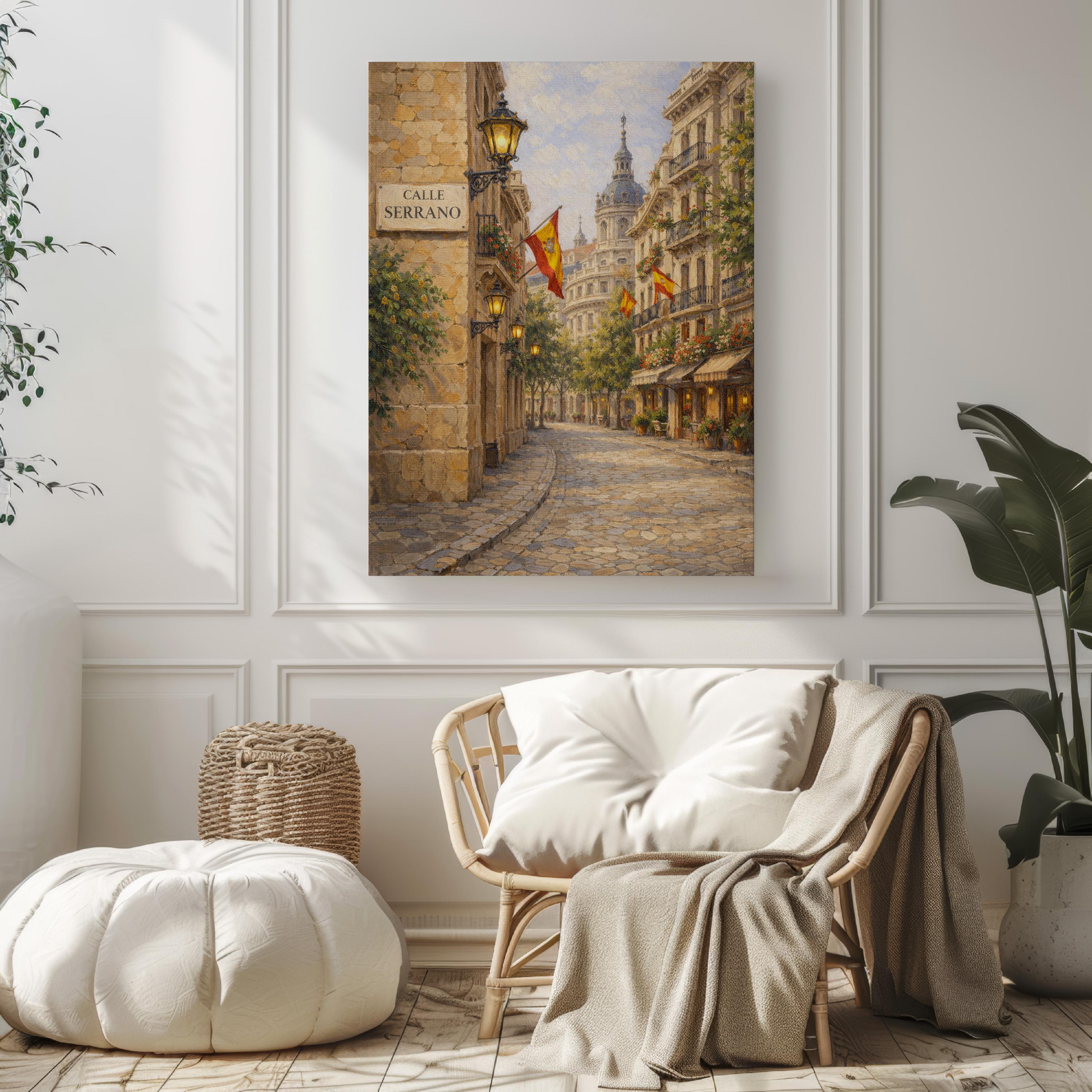 Calle Serrano Street Sign Print: Madrid Salamanca District Travel Poster