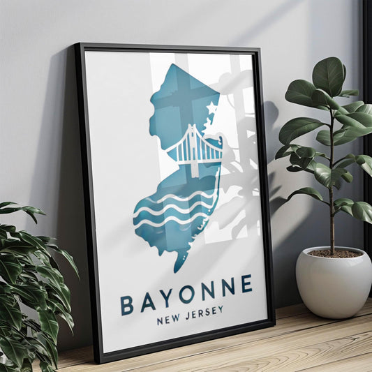 Bayonne Wall Art Print - New Jersey Map Travel Decor, NJ Gift & Housewarming, College Dorm Room Poster