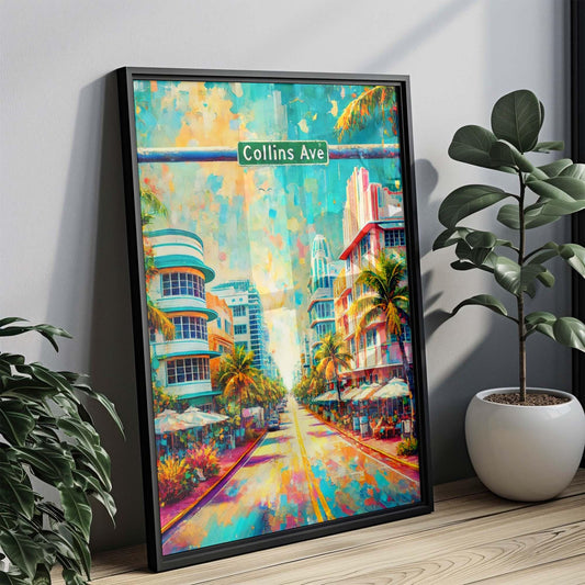 Collins Ave Print - Miami Beach Wall Art, Florida Travel Poster, Tropical Decor, Housewarming Gift, Coastal Canvas, Sunset Beach Art