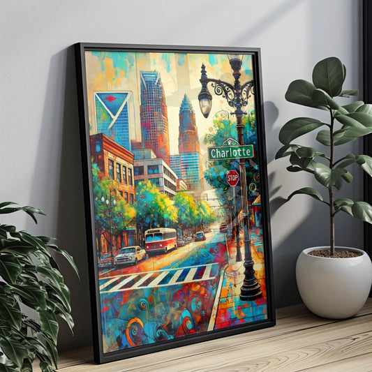Wall Art Charlotte North Carolina Print - Travel Poster USA Map Home Decor Housewarming Gift