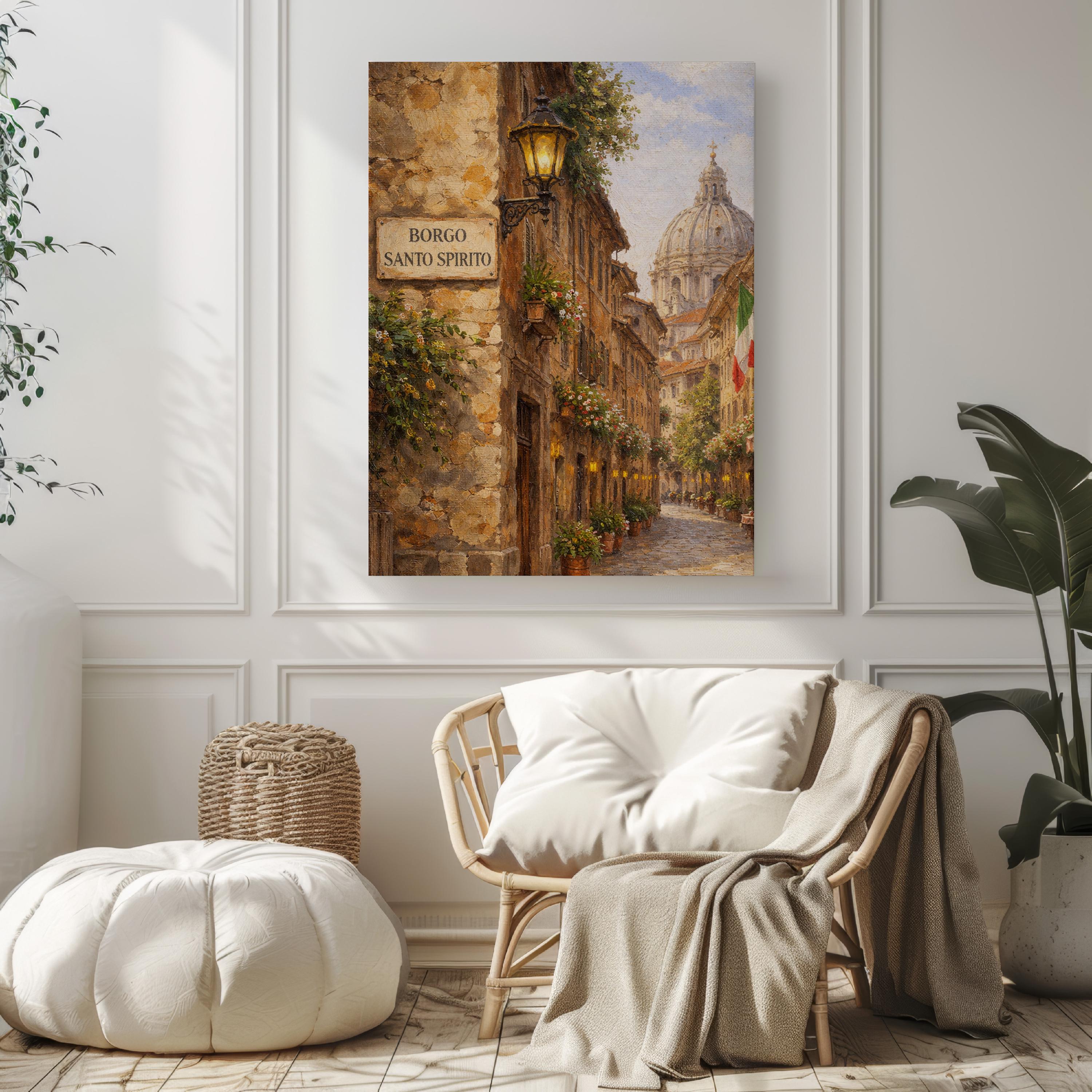 Borgo Santo Oil Painting Art Print: Rome Vatican Quarter Travel Poster