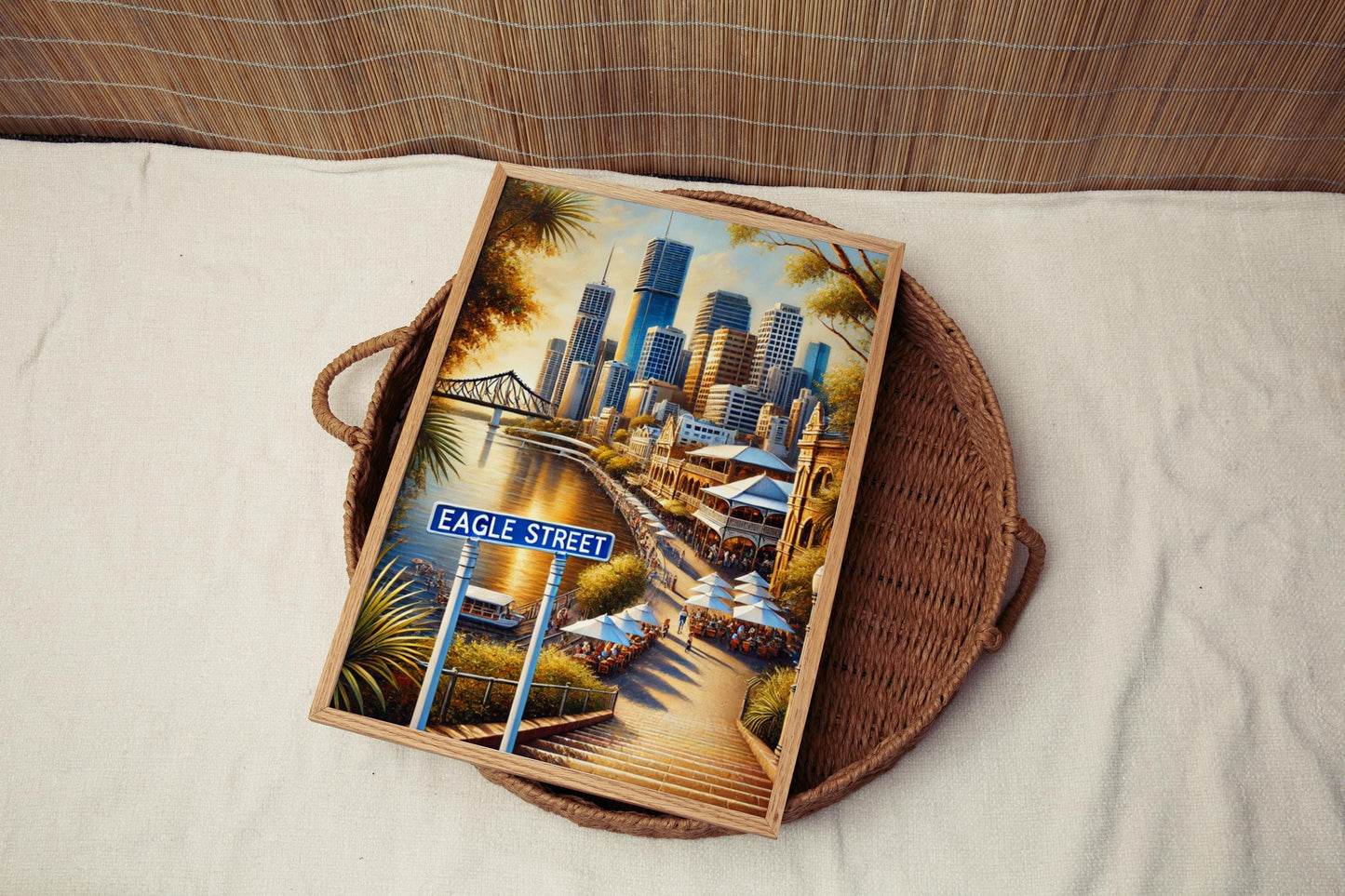 Eagle Street Wall Art Brisbane Print Australia Cityscape Travel Poster Home Decor Gift Souvenir, Framed or Unframed, Fine Art Ink on Paper