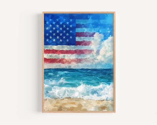 USA Beach Wall Art Patriotic Poster for Home Decor | Summer United States Beach House Art Print