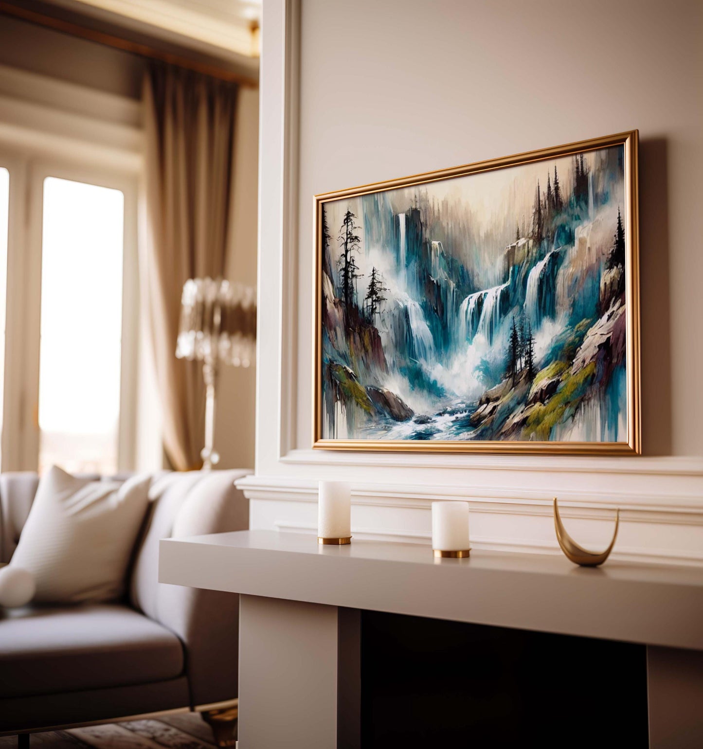 Nature Gift Waterfall Wall Art, Natural Stream Print, Nature Decor, Housewarming & New Home Art, Family Room Printable Canvas